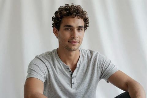 Jexel, an inclusive dating app member, portrait in soft daylight against white