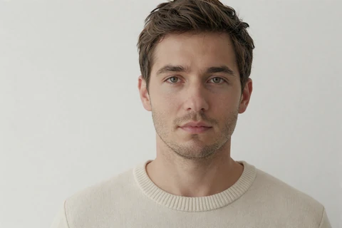 Mike, a verified small penis dating community member, in a calm white studio portrait